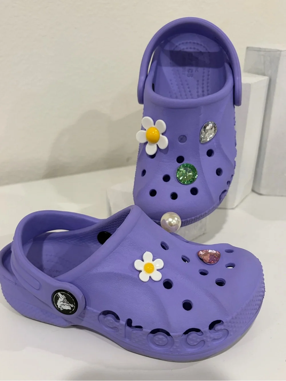Girls size 9 toddler. Purple CROCS  Great Condition! Charms included